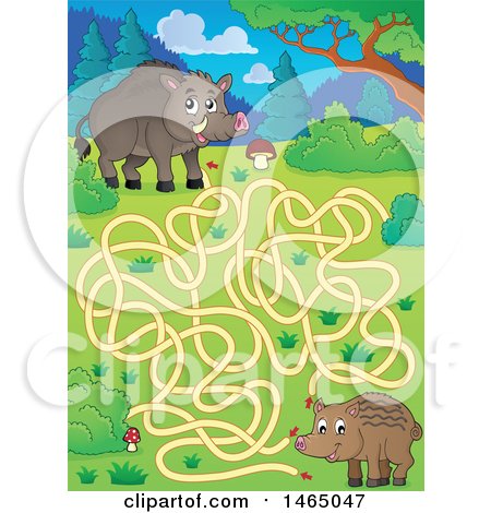 Clipart of a Maze with Wild Boars - Royalty Free Vector Illustration by visekart
