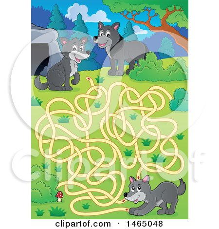 Clipart of a Maze with Wolves - Royalty Free Vector Illustration by visekart