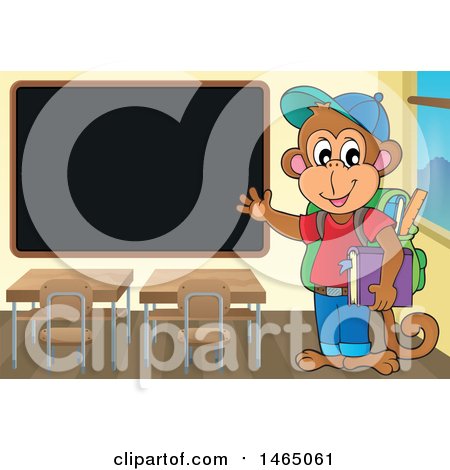 Clipart of a Monkey Student Presenting a Blackboard - Royalty Free Vector Illustration by visekart