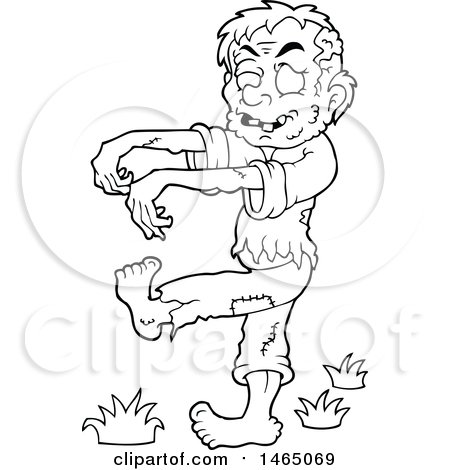 Clipart of a Black and White Walking Zombie - Royalty Free Vector Illustration by visekart