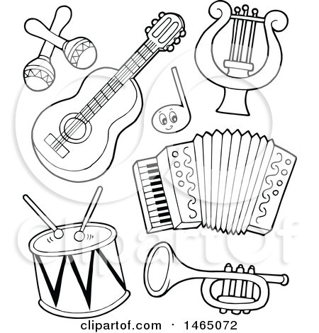 Clipart of Black and White Musical Instruments - Royalty Free Vector Illustration by visekart