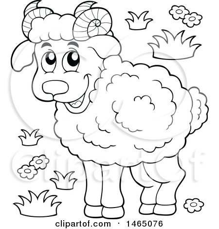 Clipart of a Black and White Ram Sheep - Royalty Free Vector Illustration by visekart