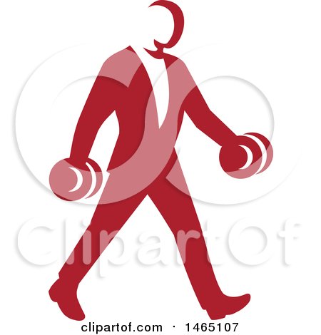 Clipart of a Business Man in a Suit, Power Walking and Carrying Dumbbells, in Retro Style - Royalty Free Vector Illustration by patrimonio