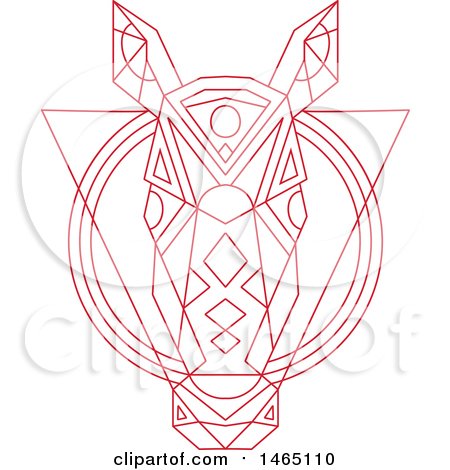Clipart of a Red Geometric Styled Horse Head over a Triangle and Circles - Royalty Free Vector Illustration by patrimonio