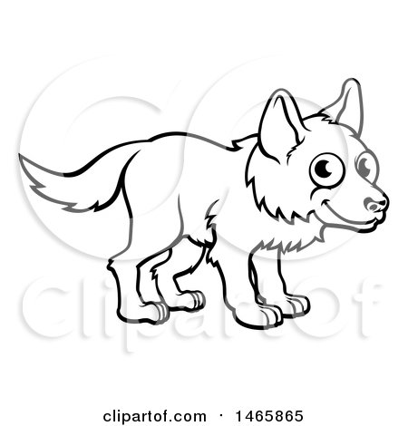 Clipart of a Black and White Cartoon Wolf - Royalty Free Vector Illustration by AtStockIllustration