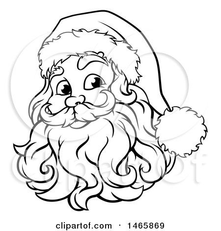 Clipart of a Black and White Jolly Santa Face - Royalty Free Vector Illustration by AtStockIllustration