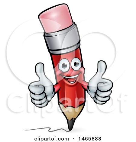 Clipart of a 3d Happy Red Writing Pencil Holding up Two Thumbs - Royalty Free Vector Illustration by AtStockIllustration