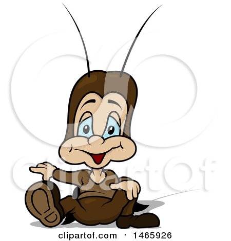 Clipart Of A Cricket Sitting and Pointing - Royalty Free Vector Illustration by dero