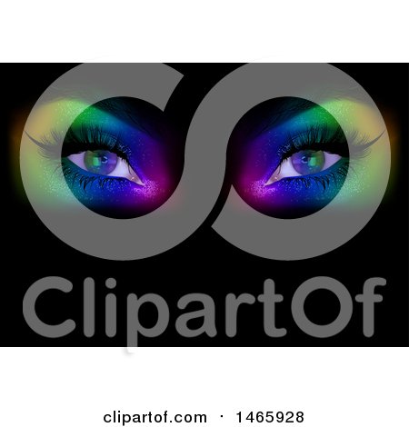 Clipart of a Woman's Eyes with Rainbow Colors in the Darkness - Royalty Free Vector Illustration by dero