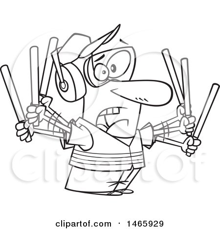 Clipart of a Cartoon Lineart Stressed Male Traffic Controller Waving Wands - Royalty Free Vector Illustration by toonaday