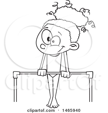 Clipart of a Cartoon Lineart Gymnast Girl on a Horizontal Bar - Royalty Free Vector Illustration by toonaday