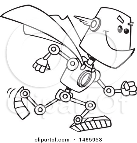Clipart of a Cartoon Lineart Super Hero Robot - Royalty Free Vector Illustration by toonaday