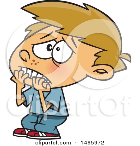 Clipart of a Cartoon Scared White Boy Biting His Finger Nails - Royalty Free Vector Illustration by toonaday
