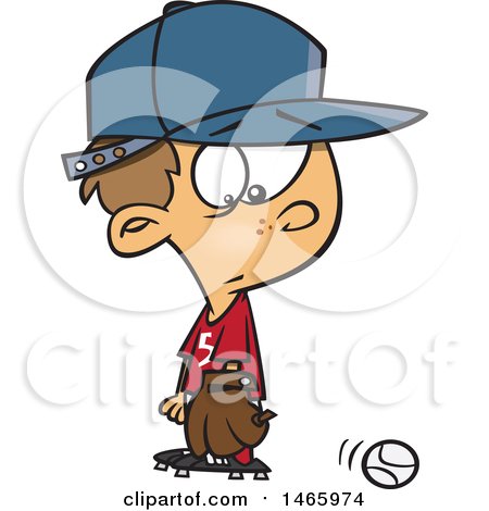 Clipart of a Cartoon White Baseball Player Boy Looking at a Ball - Royalty Free Vector Illustration by toonaday