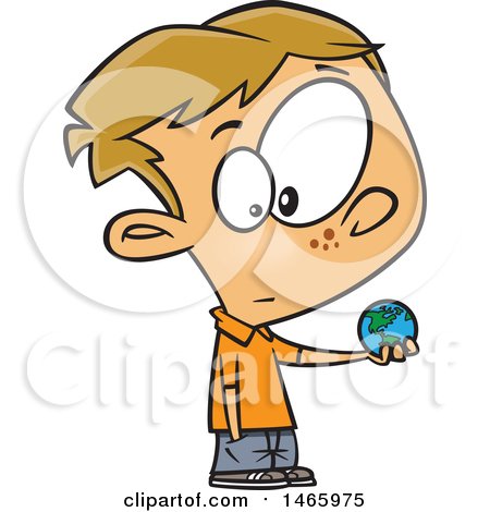 Clipart of a Cartoon White Boy Holding a Small World - Royalty Free Vector Illustration by toonaday