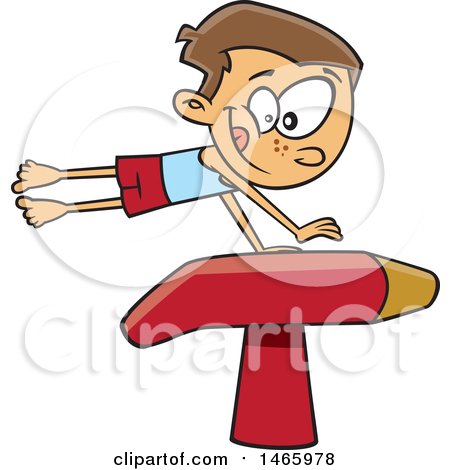 Clipart of a Cartoon White Boy Gymnast on a Vaulting Horse - Royalty Free Vector Illustration by toonaday