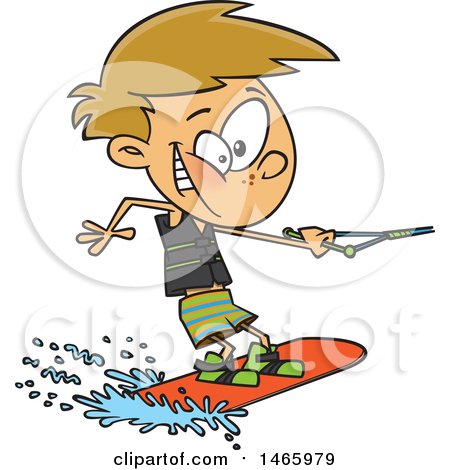 Clipart of a Cartoon White Boy Wakeboarding - Royalty Free Vector Illustration by toonaday