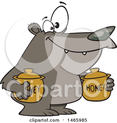Clipart of a Cartoon Bear Carrying Honey Jars - Royalty Free Vector Illustration by toonaday