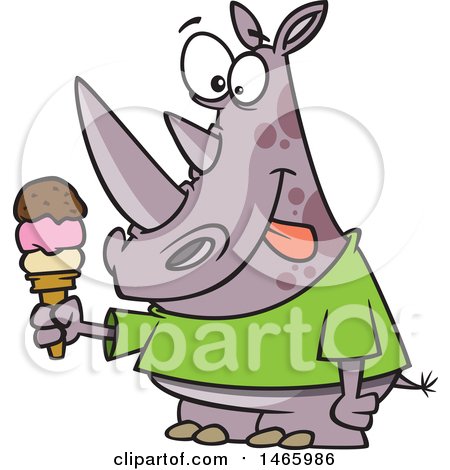 Clipart of a Cartoon Rhinoceros Holding an Ice Cream Cone and Licking His Lips - Royalty Free Vector Illustration by toonaday