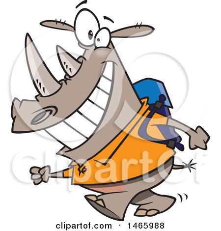 Clipart of a Cartoon Happy Rhinoceros Student Walking to School - Royalty Free Vector Illustration by toonaday