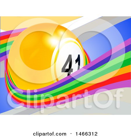 Clipart of a 3d Lottery or Bingo Ball in a Rainbow Wave - Royalty Free Vector Illustration by elaineitalia