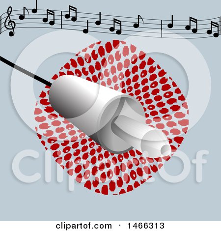 Clipart of a 3d Pin Jack with Cable over Dots, with Music Notes - Royalty Free Vector Illustration by elaineitalia