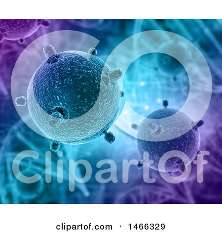 Clipart of a Background of a 3d Dna Strand with Viruses - Royalty Free Illustration by KJ Pargeter