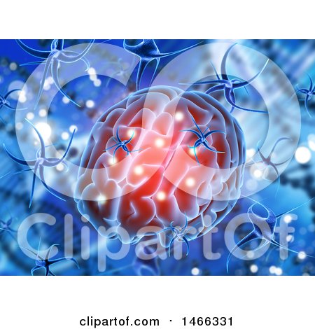 Clipart of a 3d Brain Being Attacked by a Virus - Royalty Free Illustration by KJ Pargeter