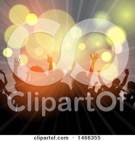 Clipart of a Silhouetted Crowd with Flares and Lights - Royalty Free Vector Illustration by KJ Pargeter