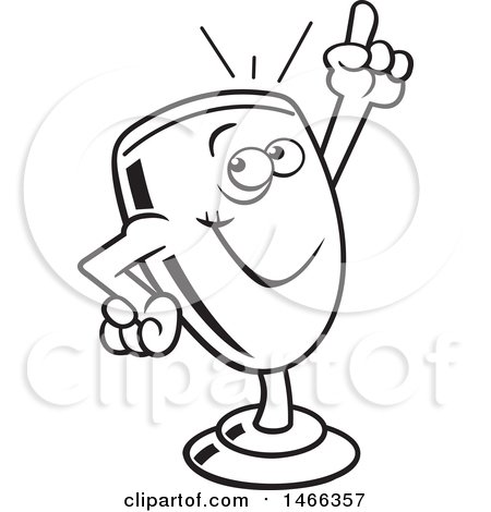 Clipart of a Black and White Trophy Cup Character Holding up a Finger - Royalty Free Vector Illustration by Johnny Sajem