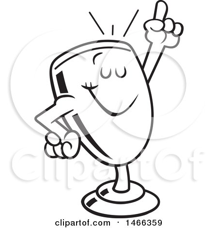 Clipart of a Black and White Trophy Cup Mascot Holding up a Finger - Royalty Free Vector Illustration by Johnny Sajem