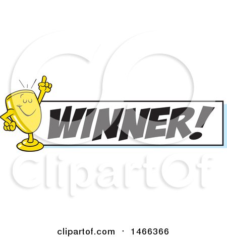 Clipart of a Trophy Cup Character Holding up a Finger by a Winner Banner - Royalty Free Vector Illustration by Johnny Sajem