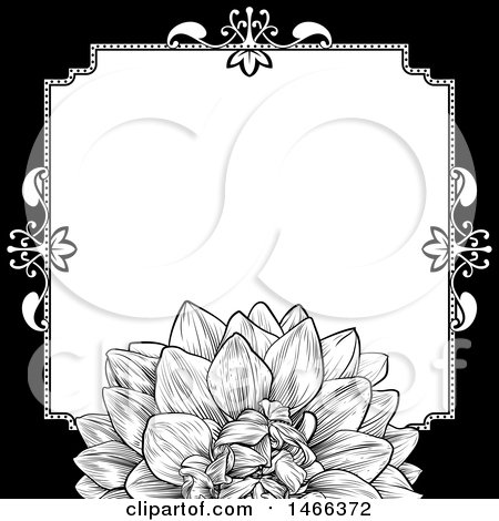 Clipart of a Black and White Border or Wedding Invitation with a Flower - Royalty Free Vector Illustration by AtStockIllustration