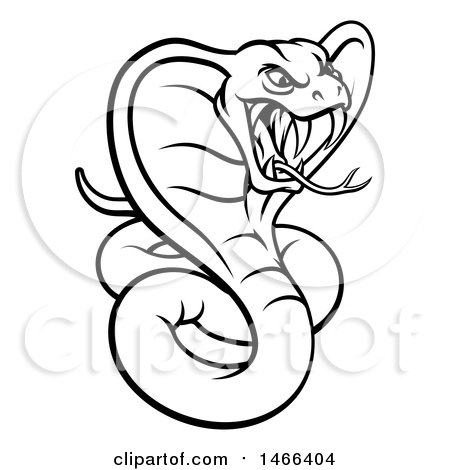 Clipart of a Black and White Angry Green King Cobra Snake - Royalty Free Vector Illustration by AtStockIllustration