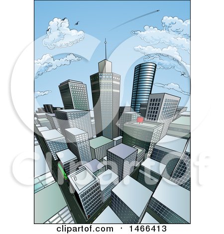 Clipart of a Pop Art Comic Book Styled Scene of City Skyscrapers - Royalty Free Vector Illustration by AtStockIllustration