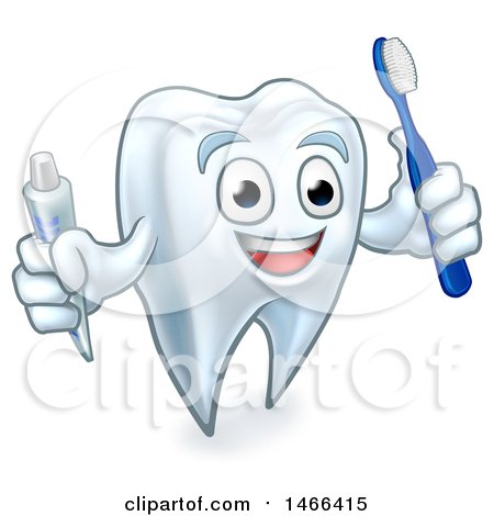 Clipart of a White Tooth Character Holding a Toothbrush and Tube of Toothpaste - Royalty Free Vector Illustration by AtStockIllustration