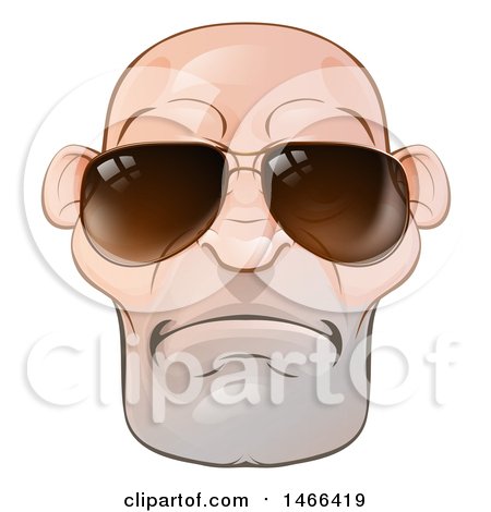 Clipart of a Mad and Mean Bald Caucasian Man's Face with Sunglasses - Royalty Free Vector Illustration by AtStockIllustration