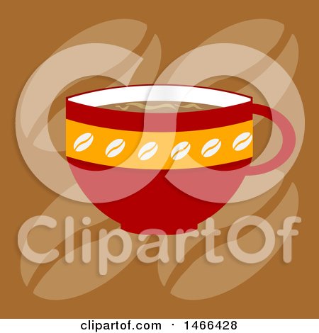 Clipart of a Red Coffee Cup over Beans - Royalty Free Vector Illustration by elaineitalia