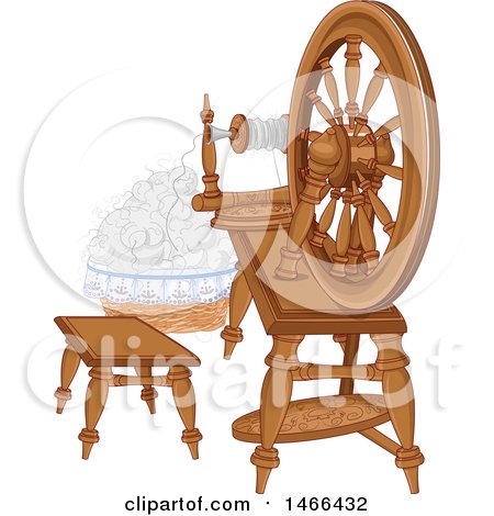 Clipart of a Vintage Spinning Wheel and Wool - Royalty Free Vector Illustration by Pushkin