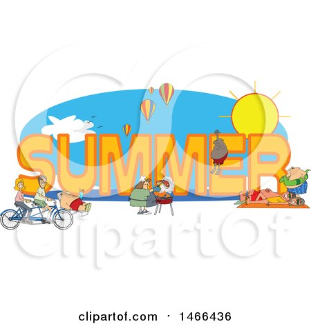 Clipart of People Doing Activities Around the Word SUMMER - Royalty Free Vector Illustration by djart