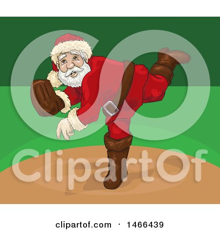 Clipart of a Christmas Santa Pitching a Baseball - Royalty Free Vector Illustration by David Rey