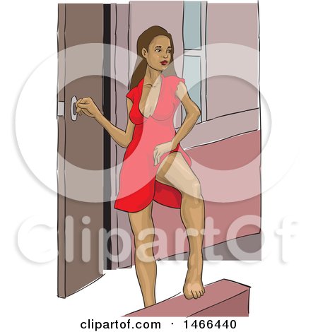 Clipart of a Sexy Woman with One Leg on a Block - Royalty Free Vector Illustration by David Rey