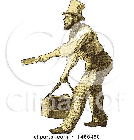 Clipart of a Vintage Styled Male Shoeshiner with a Black Outline - Royalty Free Vector Illustration by Frisko