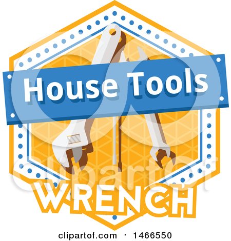 Clipart of a Wrench Shield Design with Text - Royalty Free Vector Illustration by Vector Tradition SM
