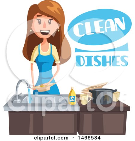 Clipart of a Woman Washing Dishes - Royalty Free Vector Illustration by Vector Tradition SM