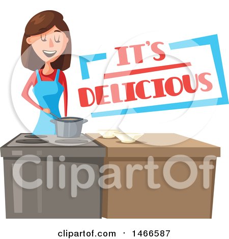 Clipart of a Woman Cooking, with Text - Royalty Free Vector Illustration by Vector Tradition SM