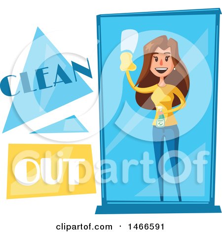 Clipart of a Woman Cleaning a Window - Royalty Free Vector Illustration by Vector Tradition SM