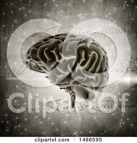 Clipart of a 3d Human Brain over Dna Strands - Royalty Free Illustration by KJ Pargeter