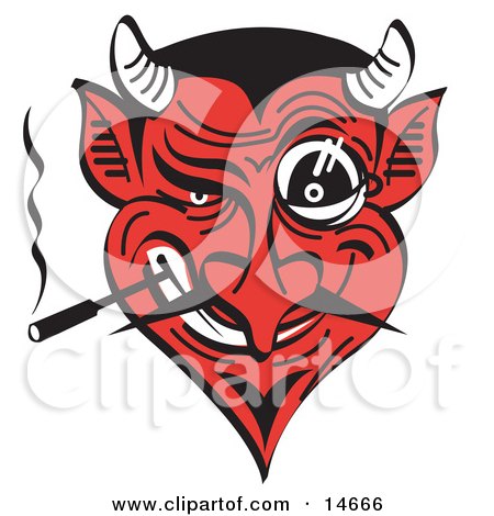 Evil and Greedy Devil With a Red Face Smoking and Grinning Clipart Illustration by Andy Nortnik