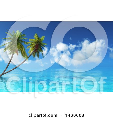 Clipart of a 3d Seascape with Palm Trees Under a Blue Sky with Clouds - Royalty Free Illustration by KJ Pargeter
